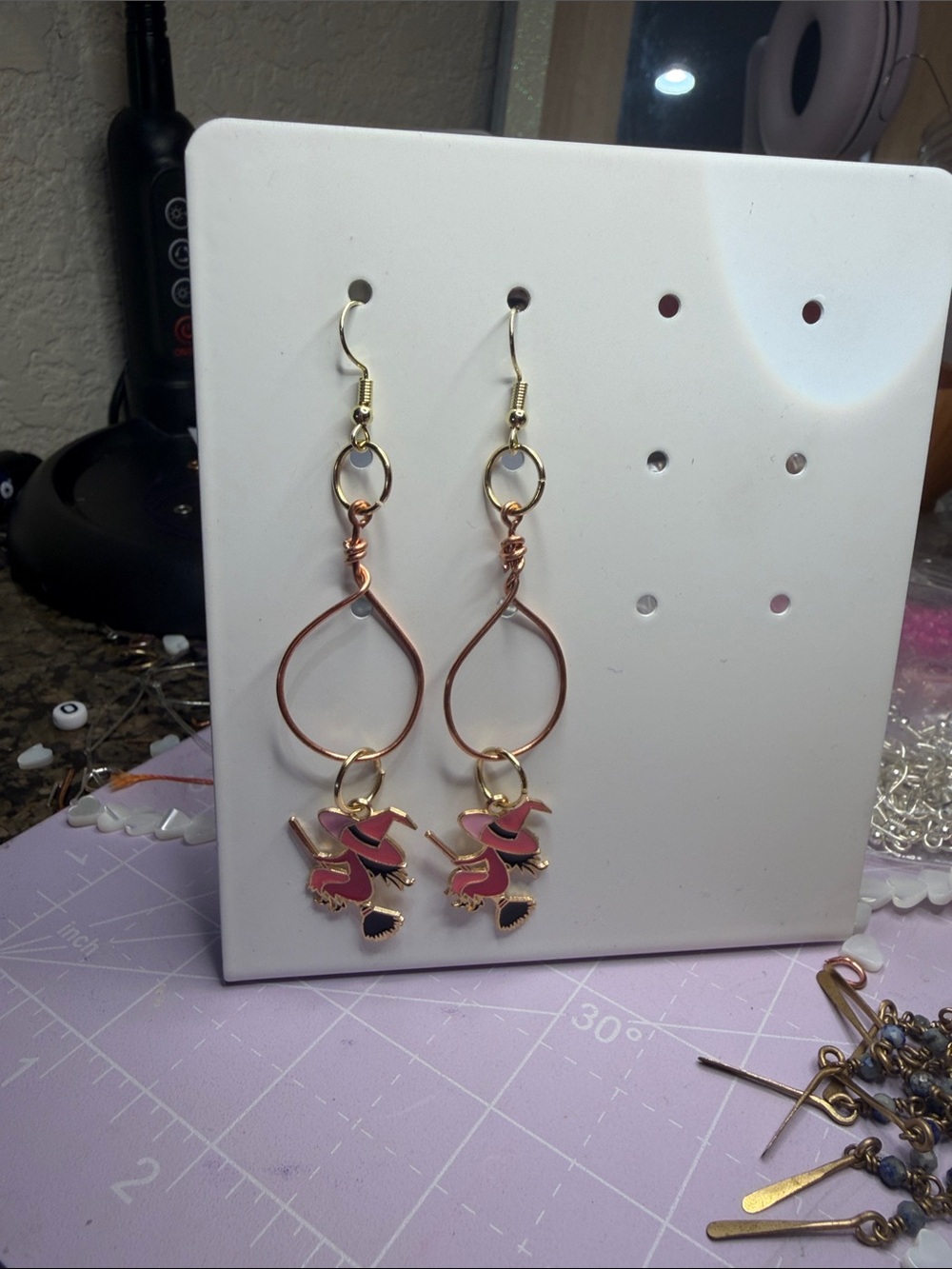 Pink Enamel Dancing Girl Drop Earrings